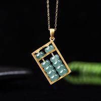 S925 Silver Natural Burmese Emerald Abacus Pendant Necklace Jewellery Fashion Accessories Hand-Carved Man Woman Luck Amulet Gift