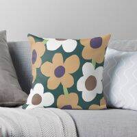 Marimekko สัญลักษณ์แอบสแตรกย้อนยุคลวดลายดอกไม้สีขาวและน้ำตาลแบบสแกนดิเนเวียปกหมอนผ้าฝ้ายพิมพ์สองด้านปกหมอนอิงสี่เหลี่ยมของตกแต่งโซฟาบ้านปลอกหมอน