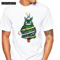 Christmas Tree Totoro Men เสื้อยืดเสื้อคอวี O-Neck เสื้อคริสต์มาส Teescscflpcxyเสื้อคู่รักDIY เสื้อยืด  3Q30