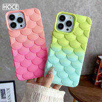 HOCE เคส3D กันกระแทกลายเปลือกหอยกลอสแบบไล่ระดับสีเคสสำหรับไอโฟนเกล็ดนางเงือกปลาขนาด14 13 12 11 Pro Max เคสมือถือซิลิโคนนิ่ม