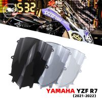 ยาแอลอีดี☌เหมาะสำหรับยามาฮ่า YZF R7 2021 2022 YZF-R7 21-22อุปกรณ์เสริมรถจักรยานยนต์ที่บังแดดหน้ารถยนต์กีฬากระจกบังลมสีดำฟองอากาศคู่