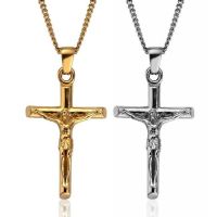 Factory Wholesale Stainless Steel Jesus Cross Pendant Necklace Religious Christian Cross Charm Necklaces Gold Plated