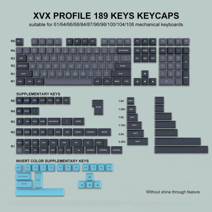 189-key-custom-pbt-keycaps-double-shot-xvx-profile-key-cap-สำหรับ60-65-70-100-cherry-gateron-mx-คีย์บอร์ดเกมกล