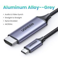 อัลลอยด์แบบตรงผสม2M Ualu USB C สาย HDMI Type C เป็น HDMI 4K สำหรับตัวแปลงสัญญาณโทรทัศน์แมคบุ๊กโปรแอร์ Ipadpro Samsung Galaxy Pixelbook XPS หัวแปลงสัญญาณ HDMI