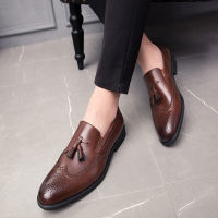 Big Size 38-48 Men Brogue British Oxford Dress Shoes Male Gentleman PU Leather Footwear Flats Tassel Men Loafers 2020