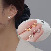 ต่างหู Fashion Butterfly Stud Earrings Stud Cute Animal Hollow Earring for Women Girl Jewelry Gift