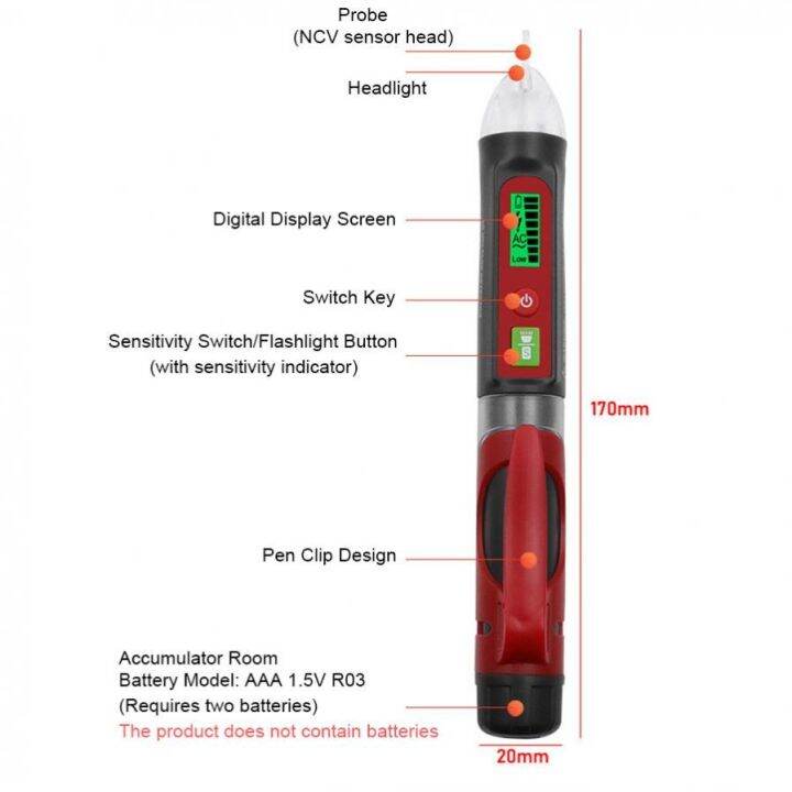 เครื่องตรวจจับตัวทดสอบวงจรไฟฟ้าดินสอไฟฟ้าแบบไม่สัมผัสไฟแบล็คไลท์เครื่องวัดแรงดันไฟฟ้า-dc-เครื่องเตือนมีไฟเสียงแบบไม่สัมผัส