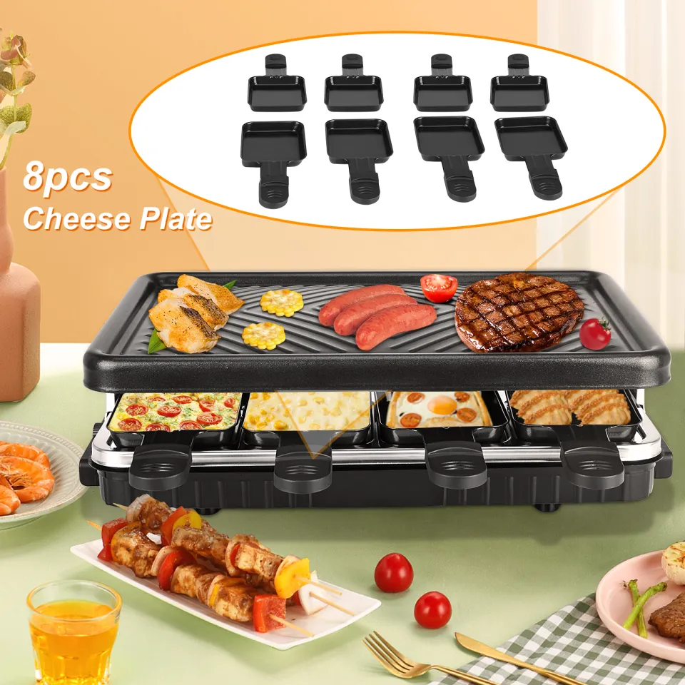 Tidoin 1300 W Raclette Grill with Non-Stick Coated, 8 Mini Baking Trays and Stepless Adjustable Temperature