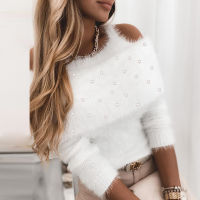 Elegant Women Sexy Off Shoulder Hollow Shirts Sweaters New Solid Warm Knitted Tops Sweater Autumn Winter Lady Chic Pullover