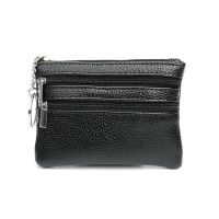 ☬ Women Men Leather Coin Purse Wallet Clutch Double Zipper Small Change Soft Bag Mini Card Cash Holder Dollars Pocket