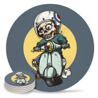 Cute Skeleton Riding A Motorcycle Coasters Set Home Decoration Accessories Tea Coffee Coaster Drink Mug Mat Table Placemat