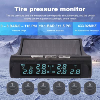 【LZ】⊙  Sistema Sem Fio Do Monitor De Pressão Do Pneu Display LCD 6 Sensor Externo Detector De Pressão Inflação Digital TPMS 8bar Alta Precisão