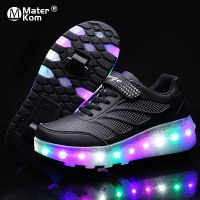 Size 28-43 Led Wheel Sneakers for Kids USB Charging Glowing Roller Shoes with Lights Double Wheels Children Skate Shoes