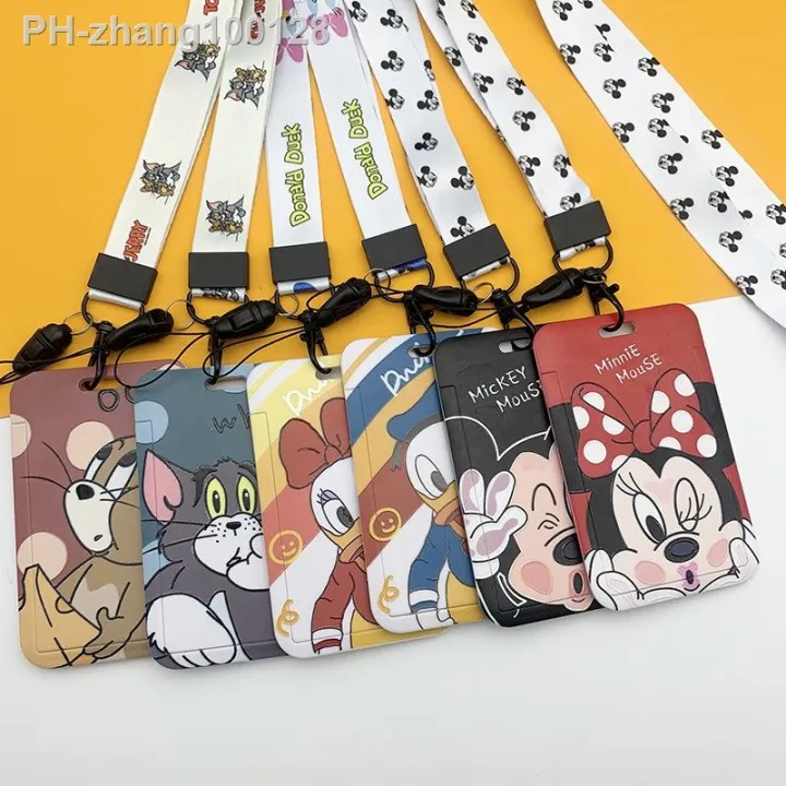 disney-cartoon-card-cover-mickey-mouse-minnie-student-campus-hanging-neck-bag-card-holder-cute-bear-abs-anti-lost-card-original