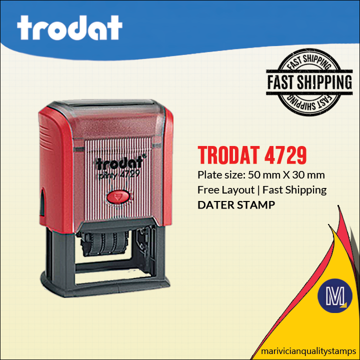 Trodat 4729 Dater Personalized Stamp Customized Name Rubber Self inking Adjustable Date w/o