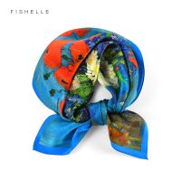 【CC】❅  oil painting pure silk scarf headscarf handkerchief lady scarves foulard hijab wrap neck women spring autumn