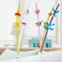 ۞ Colorful Reusable Drinking Straw Food Grade PP Cute Cartoon Animal Bending Straight Drinks Straws For Children Drinking Water