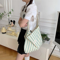 13165 Japanese Style Stripe Shoulder Bag Large Capacity Underarm Bag Canvas Bag Female Work Bag Student Crossbody Schoolbag