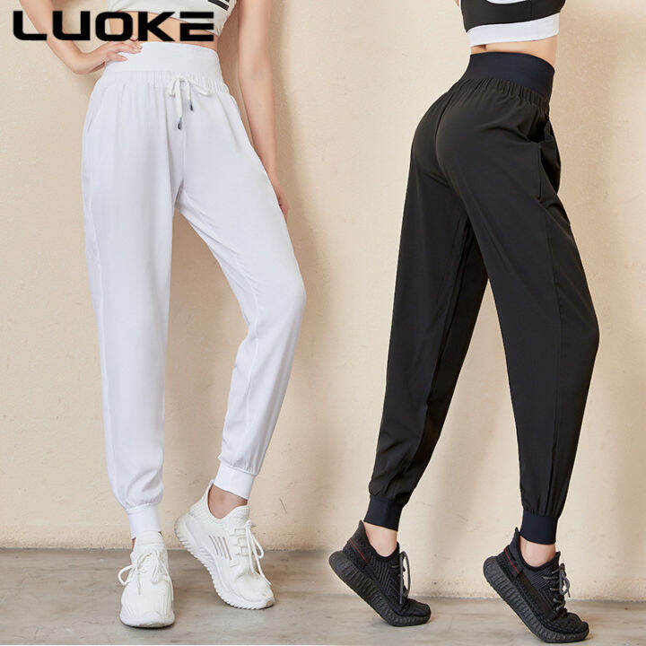 luoke-หลวมบวกไขมันขนาดใหญ่กีฬาผู้หญิงกางเกงเสื้อผ้าออกกำลังกายฤดูใบไม้ร่วงฤดูหนาวโยคะวิ่งแห้งเร็วกางเกงสีทึบ