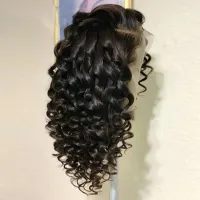 Glueless Soft Curly 26Inch Long Natural Black 180% Density Lace Front Wig For African Women Deep Wave Preplucked Baby Hair Daily