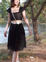 P010-022 PIMNADACLOSET - Crop Top Knit Crochet  High Waist Mini Skirt Set