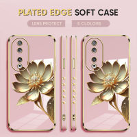 Cetus For Honor 90 5G,90 Lite 5G ฟรีสายคล้อง + ทองรูปดอกบัวขอบสี่เหลี่ยมชุบเคสโทรศัพท์เคสโทรศัพท์นิ่ม