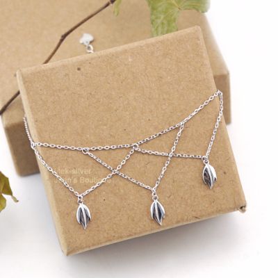 925 Sterling Silver Dangle Leaf Intertwined Chain Anklet Bracelet Gift A2326