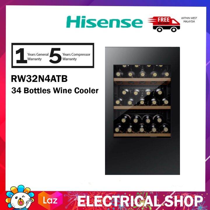 {FREE SHIPPING} Hisense RW32N4ATB Wine Cooler 34 Bottles LED Lighting