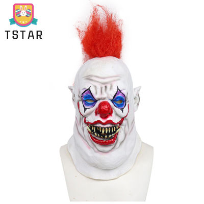 TS【ready Stock】Halloween Full Face Clown Latex Mask With Hair Masquerade Dress Up Props For Haunted House Theme Party【cod】