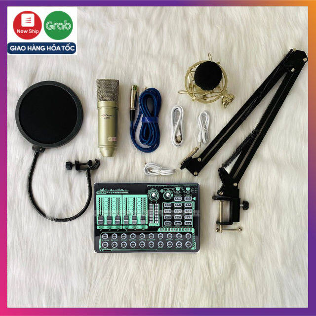 Bộ livestream sound card thu âm chuyên nghiệp AQT AQ-100 kết hợp soundcar  H9 chuyên hát live stream, karaoke 