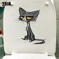 YOJA 18.9*22.5CM Angry Cat Funny Room Wall Decor Decals Personality Toilet Seat Stickers T1-0152 Wall Stickers  Decals