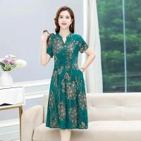 Spot parcel post Summer New Cheongsam Middle-Aged and Elderly Womens Dress Noble Temperament Dress Loose Slimming Belly-Covered Waist-Tight Line Skirt