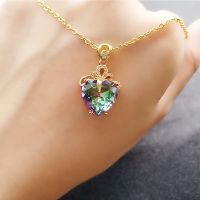 Fashion Colorful Crystal Necklace for Women Beautiful Heart Gemstone Pendants Engagement Wedding Necklace Valentines Day Gift