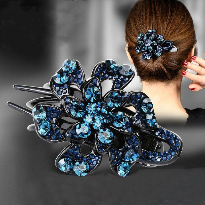 south-koreas-new-exquisite-rhinestone-flower-three-tooth-duckbill-clip-fashion-simple-hair-accessories