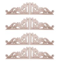 【Ready Stock&amp;COD】8Pcs Left+Right(Each 4Pcs) Vintage Wooden Carved Corner Onlay Furniture Wall Decor Unpainted Frame Applique