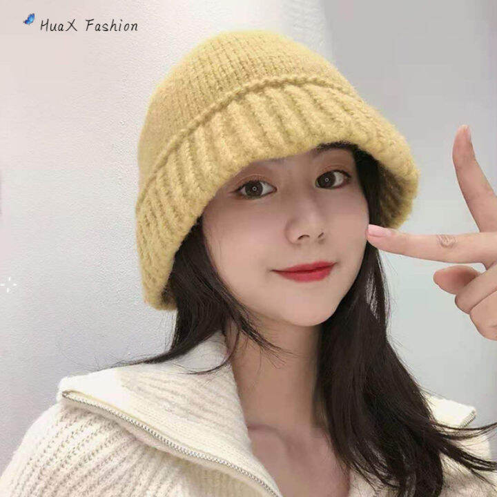 huax-หมวกแฟชั่นหมวกแบบคาดสำหรับผู้หญิงสีทึบหมวกทรง-beanie-หัวใหญ่