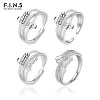 ✣❡♙ F.I.N.S S925 Sterling Silver Layered Staggered Anti Anxiety Rotate Freely Fidget Bead Ring Smile Clover Adjustable Finger Rings