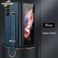 KISSCASE เคสโทรศัพท์สายรัดข้อมือหนังสุดหรูสำหรับ Samsung Galaxy Z Fold 5รุ่นใหม่ตัวยึดสายรัดข้อมือเคสหนังสำหรับ Samsung Galaxy Z Fold 5