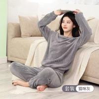 New Autumn and Winter Warm Pants Set Plush Thickened Coral Velvet Pajamas Wear Home Clothes Loose Large Coat for Women Pyjamas