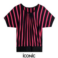 iCONiC PINK STIPLY TOP #6938 เสื้อผญ ผ้ายืด ลายทางใหญ่ ทรงหลวม ใส่ได้ตั้งแต่ S-XL ยาว25" จั้มเอว เสื้อแฟชั่น เสื้อพิมพ์ลาย เสื้อออกงาน เสื้อชายทะเล