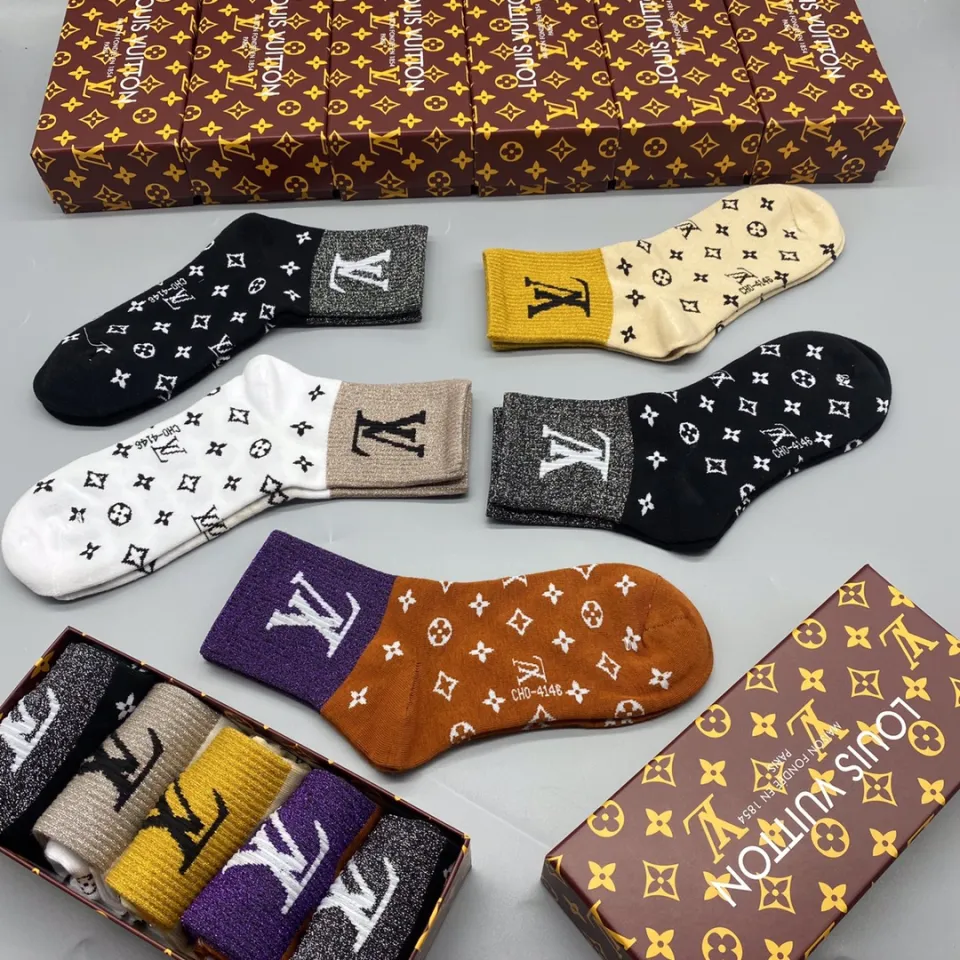 LOUIS VUITTON ONE BOX AND FIVE PAIRS HIGH LENGTH SOCKS