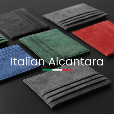 ALCANTARA ผู้ถือบัตรผู้หญิง &amp; ผู้ชายเปิดขนหรูหราหนังเทียมบางบัตรกระเป๋าสตางค์ขนาดเล็กบางแพคเกจบัตร