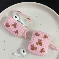 INS Pink Lattice Lovely Muppet Bear Cover For Airpods 1 2 3 Earphone Box Protective Case Soft Wavy Fundas For Apple Airpod Pro 2 Wireless Earbud Cases