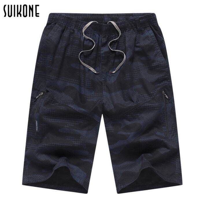 suikone-กางเกงขาสั้นผู้ชายฤดูร้อนบางหลวมผ้าฝ้ายลวงตากางเกงขาสั้นสบายๆด้านนอกกางเกงหลายกระเป๋าผูกปมกางเกงผู้ชาย