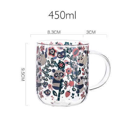 450ml Creative Christmas Panda Glass Mug With Handle Breakfast Mlik Coffe Mugs Juice Tea Cup Drinkware Holiday Gift