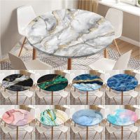 JJJG Marble Round Tablecloth Elastic Table Cover Waterproof Abstract Dining Decoration Accessorie Anti Sewage for Indoor Outdoo