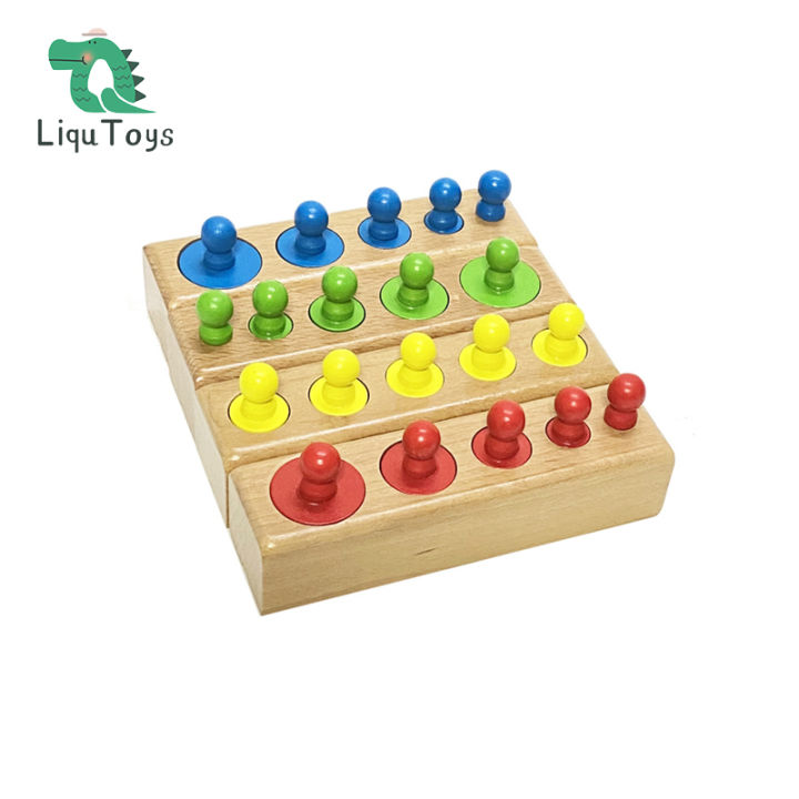 LIQU Montessori Knobbed Cylinders Blocks - 6 Pegs - Colorful Wooden ...