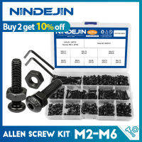 NINDEJIN hex hexagon socket button head screw nut carbon steel m2 m2.5 m3 m4 m5 m6 allen round head screw set bolt and nut set