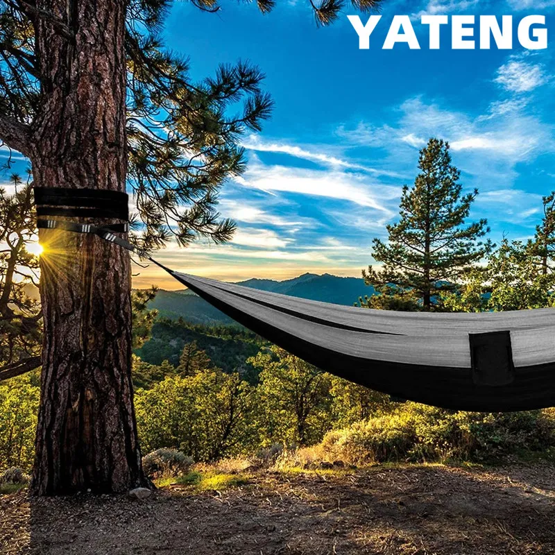 Sunyear Single & Double Camping Hammock with Net, Portable Outdoor Tree  Hammock 2 Person Hammock for Camping Backpacking Survival Travel, 10ft  Hammock Tree Straps and 2 Carabiners, Easy to Setup 