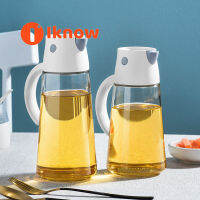 I Know Oil Dispenser ขวด Auto Flip Condiment คอนเทนเนอร์อัตโนมัติหมวกและ Stopper แก้วน้ำส้มสายชู Cruet สแตนเลส Non-Drip Spout น้ำมันคอนเทนเนอร์